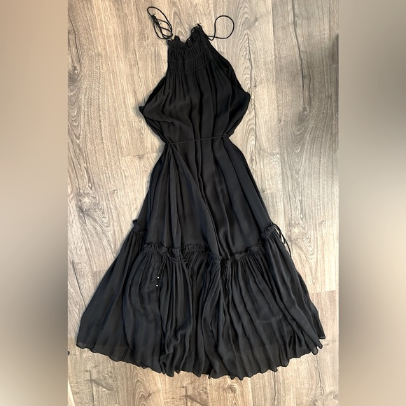 NWT Banana Republic Black Crinkle Maxi Dress with Silk - Size Small - Picture 8 of 13